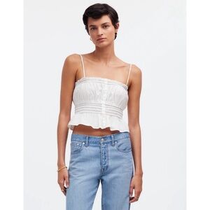 New Madewell Smocked Button-Front Top in Poplin Size XS